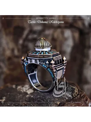 İslam Usta Tasarımı Kubbetüs Sahra Gümüş Erkek Yüzük