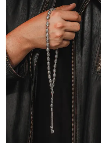 Erkek Tesbih - Zühre Oksitli 925 Ayar Gümüş Erkek Tespih Büyük Boy 42gr