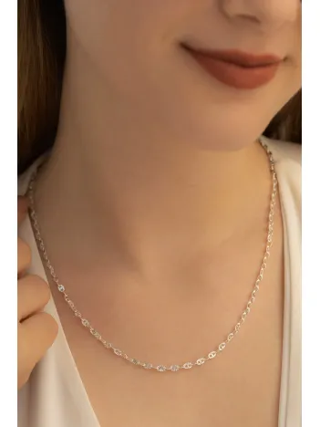 Kadın Gümüş Kolye - 2.5 mm Desenli Barlı Model Gümüş Kolye
