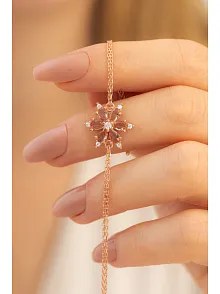 Kahverengi Taşlı Çiçek Model Rose Kadın Gümüş Bileklik