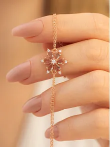 Kahverengi Taşlı Çiçek Model Rose Kadın Gümüş Bileklik