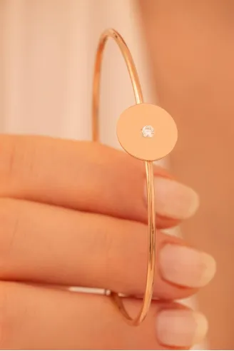 Kadın Gümüş Bileklik - El Yapımı Rose Kaplama Gümüş Zirkon Taşlı Yuvarlak Motifli Kadın Bileklik