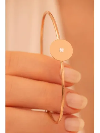 Kadın Gümüş Bileklik - El Yapımı Rose Kaplama Gümüş Zirkon Taşlı Yuvarlak Motifli Kadın Bileklik