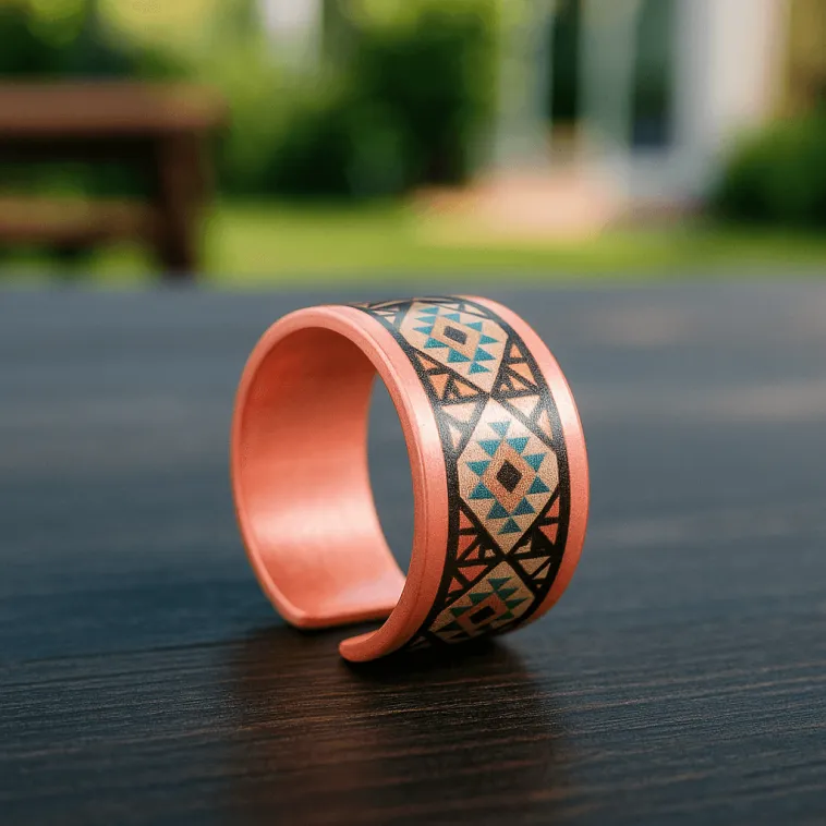 Kadın Bakır Bileklik Yüzük Set - Liva Model Özel Baskı Metal Kutu Ve Kuvars Taşı Kadın Bakır Bileklik Yüzük Set - Liva Model Özel Baskı Metal Kutu Ve Kuvars Taşı