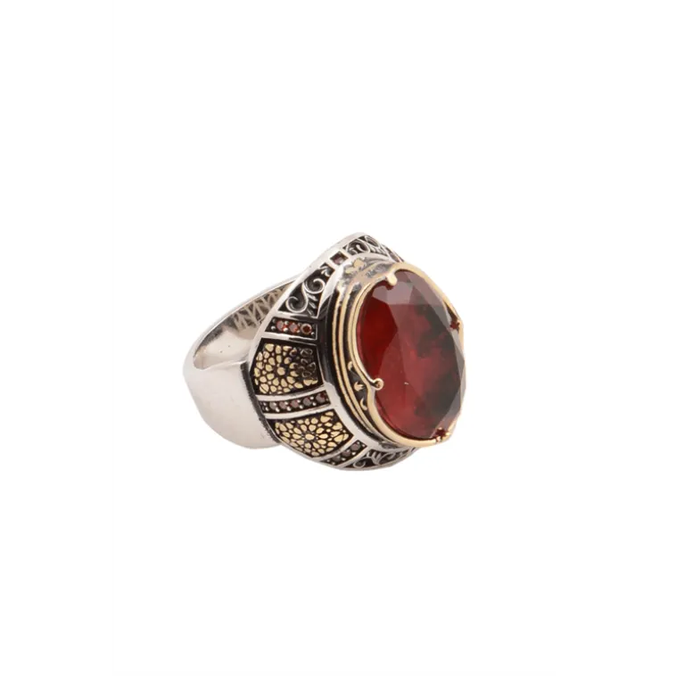 Kırmızı Zirkon Topaz Taşlı Yanı Figür Ve Taş İşlemeli Erkek Gümüş Yüzük GYZZRCKRIMZ-KRM Kırmızı Zirkon Topaz Taşlı Yanı Figür Ve Taş İşlemeli Erkek Gümüş Yüzük GYZZRCKRIMZ-KRM