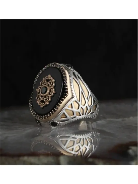 Erkek Gümüş Yüzük - Oniks Taşlı Gümüş Erkek Yüzük