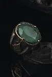Yeşil ZirkonTaşlı Kenarları İşlemeli Erkek 925 Ayar Gümüş Yüzük GYZYESILZRC-YSL