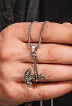 925 Ayar Gümüş Viking Savaşçı Baltası Erkek Kolye Tilki Kuyruğu Zincir Parlak Model