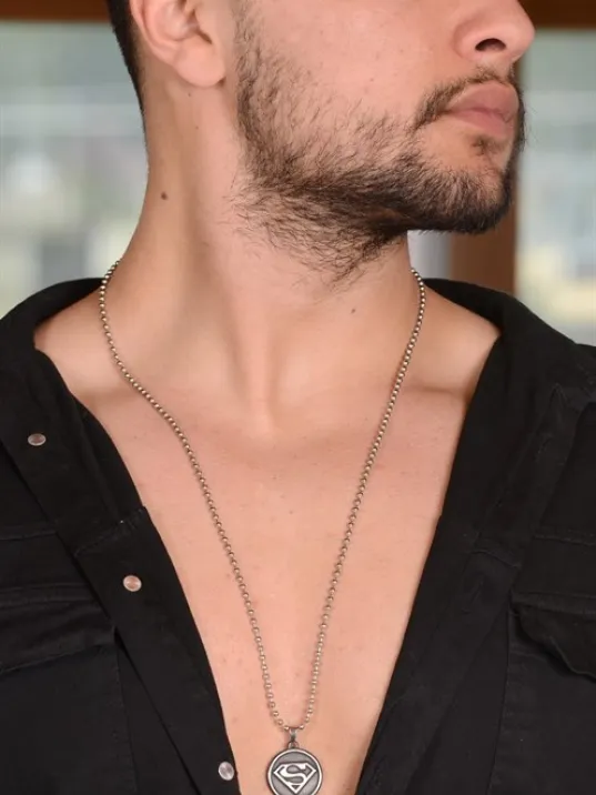 OttoMan Süperman Simgeli Çelik Zincir Kolye CKLSUPERMAN-GMS OttoMan Süperman Simgeli Çelik Zincir Kolye CKLSUPERMAN-GMS