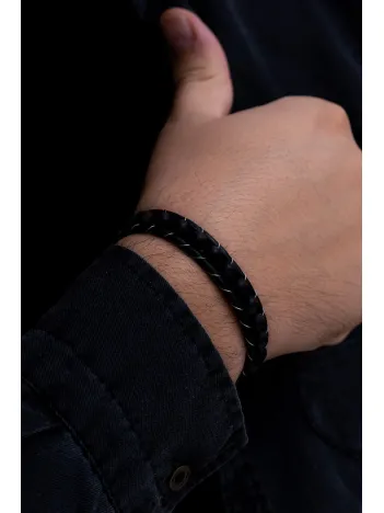 Erkek Çelik Bileklik - Benekli Oniks Doğaltaş Erkek Deri Bileklik