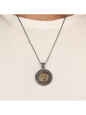 Aslan Başı Model 925 Ayar Gümüş Erkek Kolye Zincir GKLASLANBAS-GMS