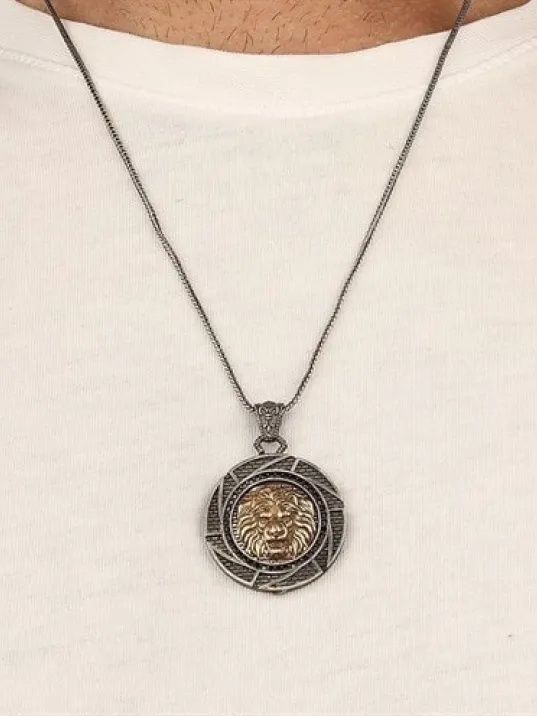 Aslan Başı Model 925 Ayar Gümüş Erkek Kolye Zincir GKLASLANBAS-GMS