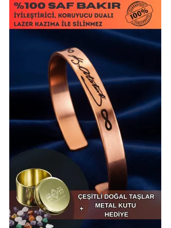 Erkek Kadın Bakır Bileklik - Mustafa Kemal Atatürk İmzalı Bakır Bilezik