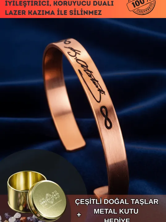 Erkek Kadın Bakır Bileklik - Mustafa Kemal Atatürk İmzalı Bakır Bilezik