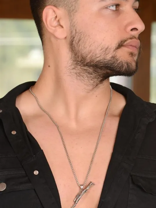 OttoMan Dürbünlü Tüfek Motif Erkek Çelik Zincir Kolye CKL0321TFEK-GMS