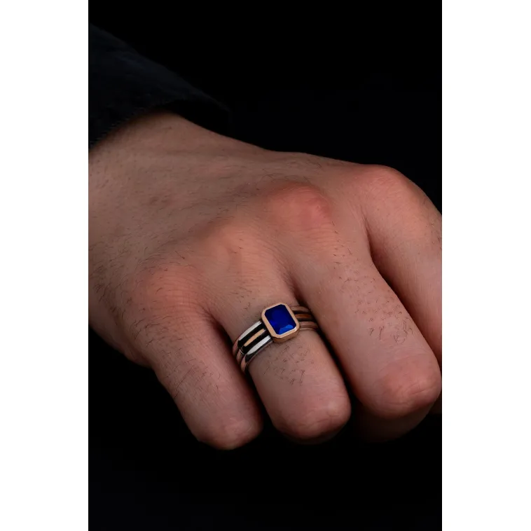 Erkek Gümüş Yüzük - Lacivert Safir Taşlı İnce Kibar Erkek Yüzüğü Erkek Gümüş Yüzük - Lacivert Safir Taşlı İnce Kibar Erkek Yüzüğü