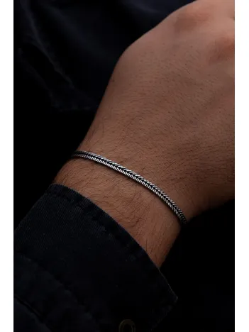 Erkek Gümüş Bileklik - 3.5mm Tilki Kuyruğu Yassı Model Gümüş Bileklik