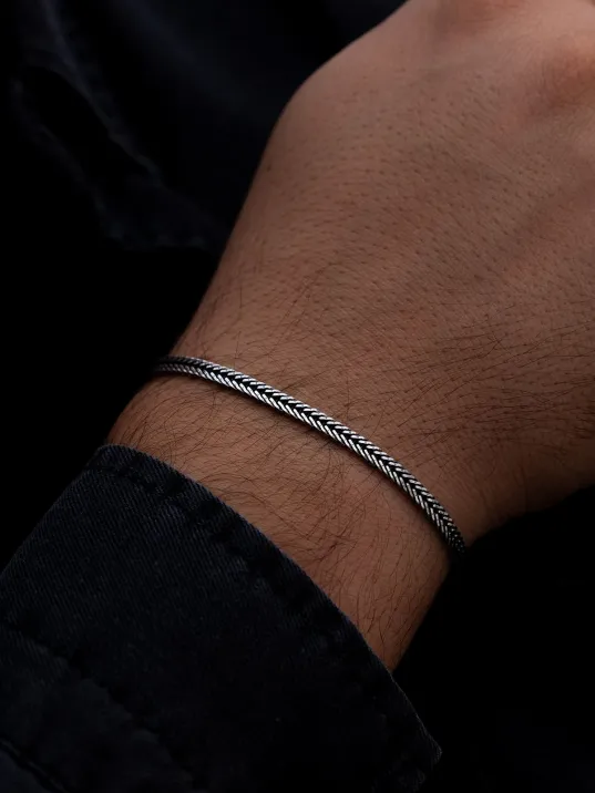 Erkek Gümüş Bileklik - 3.5mm Tilki Kuyruğu Yassı Model Gümüş Bileklik Erkek Gümüş Bileklik - 3.5mm Tilki Kuyruğu Yassı Model Gümüş Bileklik