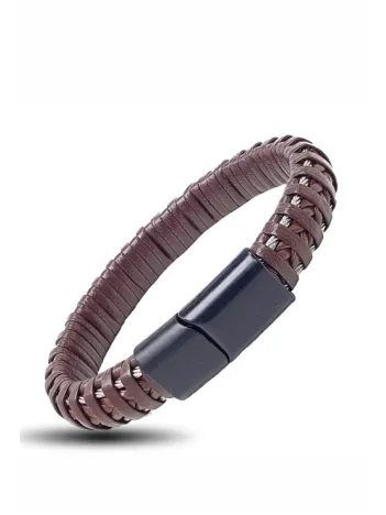 Kahverengi Örme Deri Erkek Bileklik