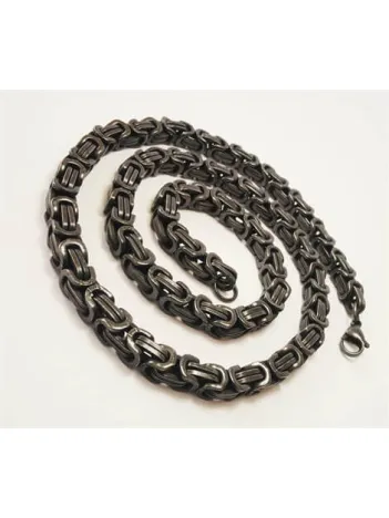 Retro Kirli Mat Siyah Erkek Çelik Kral Kolye 7mm Kalın Model