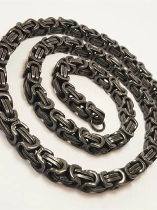 Retro Kirli Mat Siyah Erkek Çelik Kral Kolye 7mm Kalın Model