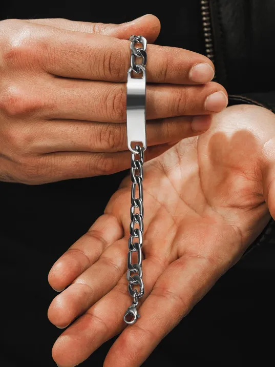 Erkek Çelik Bileklik - İsim Yazılabilir Gurmet Zincir Model Erkek Bileklik