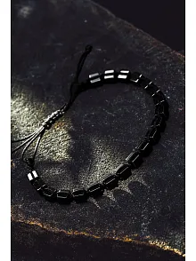 Erkek Kadın Doğal Taş Bileklik - Siyah Hematit Doğal Taşlı Makrome Küp Model Unisex Bileklik