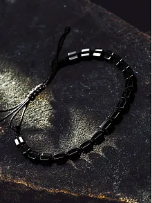 Erkek Kadın Doğal Taş Bileklik - Siyah Hematit Doğal Taşlı Makrome Küp Model Unisex Bileklik