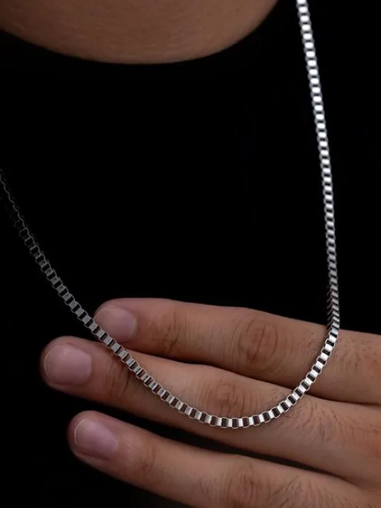 Erkek Çelik Kolye - 3 Mm Orta Kalınlıkta Küp Model Çelik Kolye