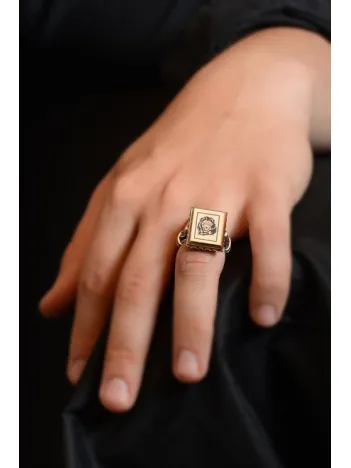 Aslan Başı Model Yanı İşlemeli Erkek Gümüş Yüzük