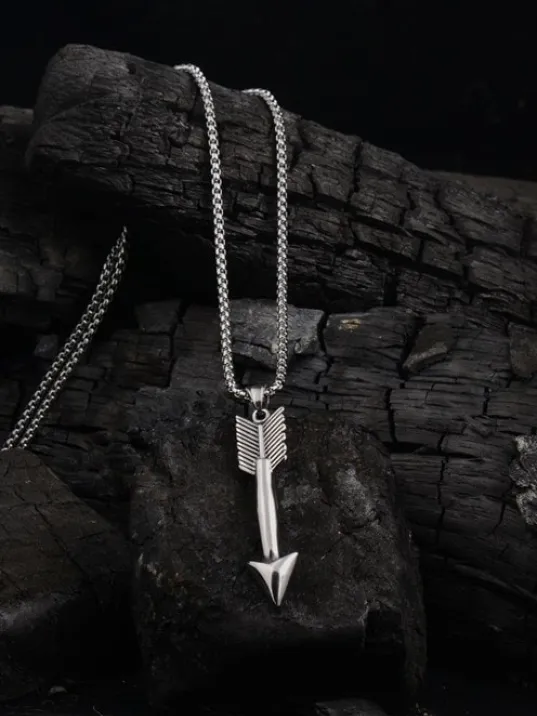 OttoMan Tüy Detaylı OK Çelik Zincir Kolye CKL0TUYLUOK-GMS OttoMan Tüy Detaylı OK Çelik Zincir Kolye CKL0TUYLUOK-GMS