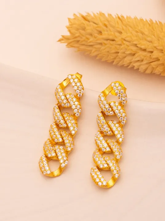 Kadın Gümüş Küpe - 22 Ayar Gerçek Altın Kaplama Taşlı Gurmet Model Gümüş Küpe