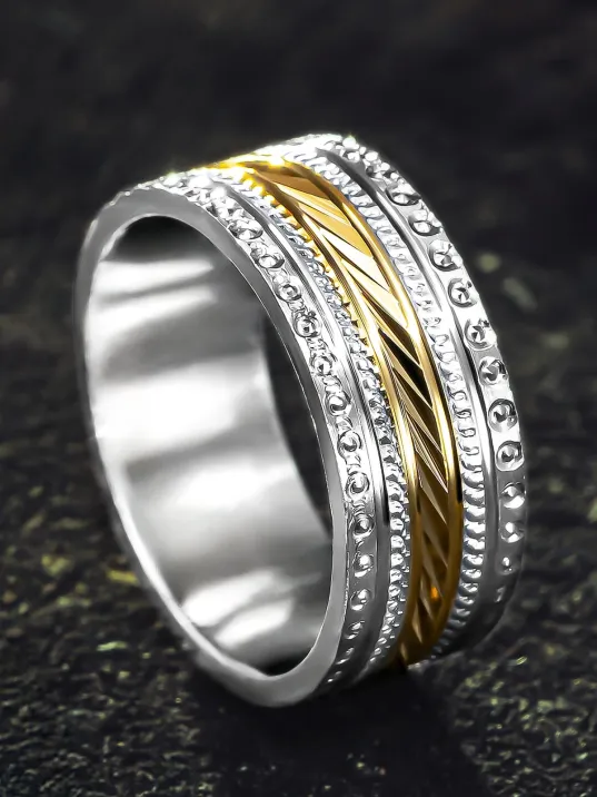 Kadın Gümüş Alyans - Altın Renk Geçişli İşlemeli Kadın Yüzük Kadın Gümüş Alyans - Altın Renk Geçişli İşlemeli Kadın Yüzük