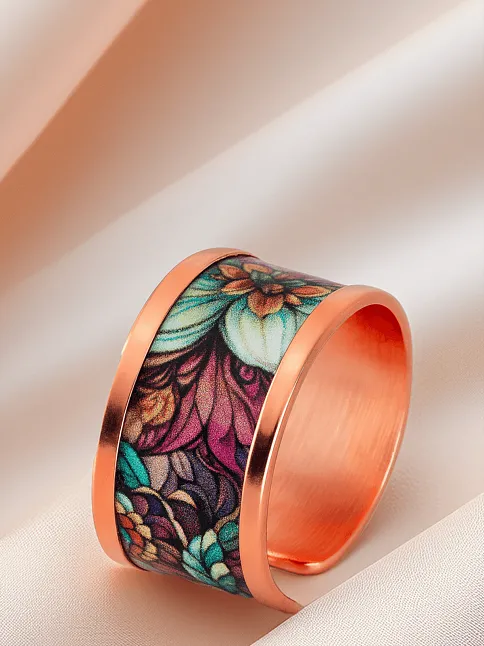 Kadın Bakır Bileklik Yüzük Set - Ahri Model Özel Baskı Metal Kutu Ve Doğal Taşlar
