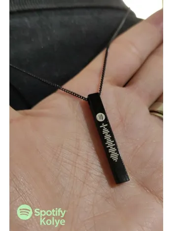 Spotify Şarkı Kodlu Bijuteri Siyah Bar Çubuk Kolye Blok Zincir CKLSPOTYKLY-GMS