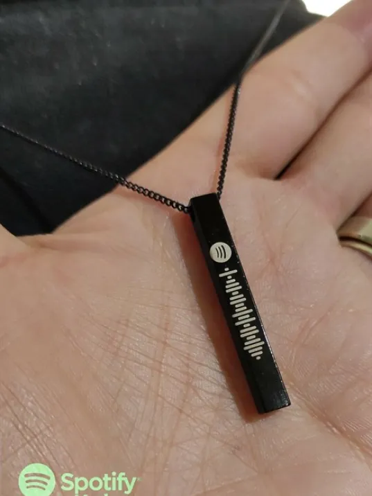 Spotify Şarkı Kodlu Bijuteri Siyah Bar Çubuk Kolye Blok Zincir CKLSPOTYKLY-GMS