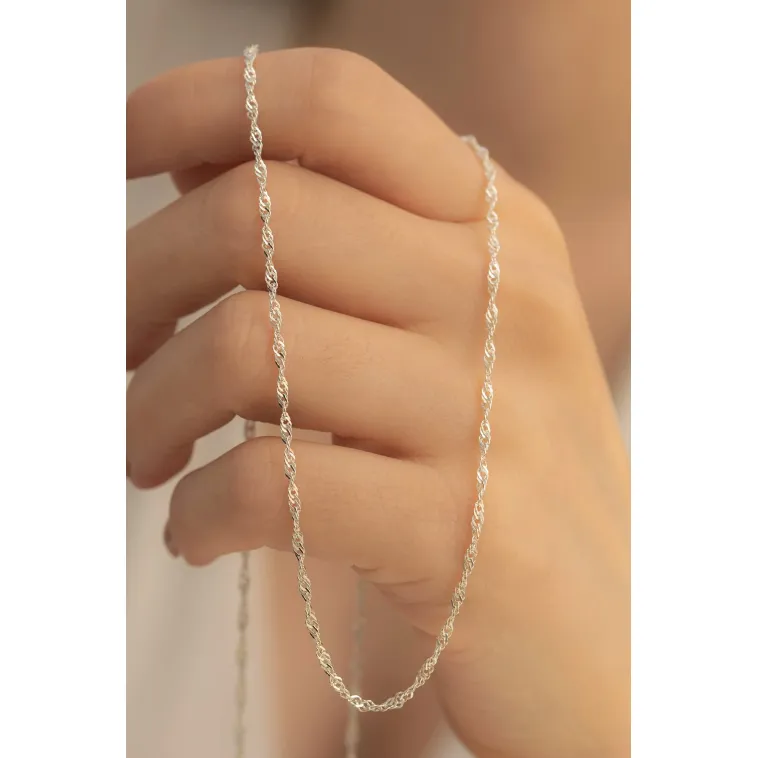 Kadın Gümüş Kolye - 925 Ayar Singapur Zincir Model Gümüş Kadın Kolye