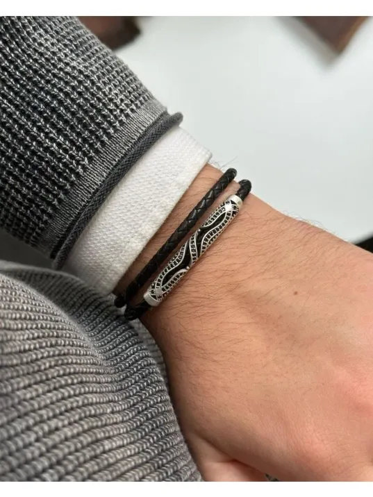 Erkek Bileklik - Deri Erkek Bileklik - Taşlı Erkek Bileklik - Snake Model