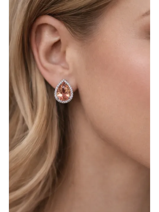 Kadın Gümüş Küpe - Damla Model 2 Zultanit Taşlı Zirkon Taş Çerçeve Gümüş Küpe