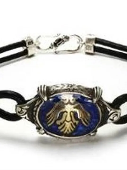 Çift Başlı Selçuklu Kartalı Deri Gümüş Erkek Bileklik Çift Başlı Selçuklu Kartalı Deri Gümüş Erkek Bileklik