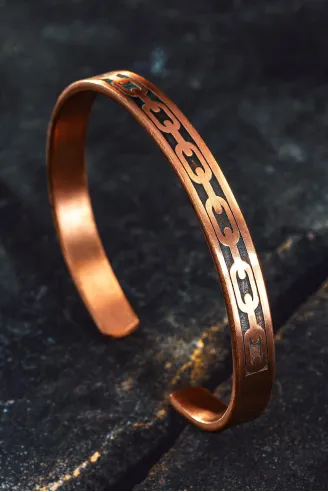 Erkek Kadın Bakır Bileklik - Zincir İşlemeli Metal Kutu Kuvars