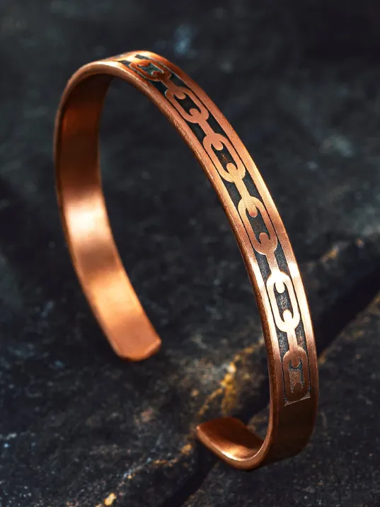 Erkek Kadın Bakır Bileklik - Zincir İşlemeli Metal Kutu Kuvars