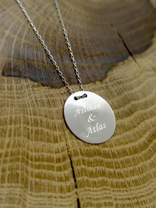 İsim Yazılabilen Sade Yuvarlak Plaka 925 Ayar Gümüş Kolye GKLGMSPLAKA