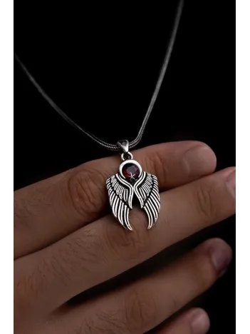 Ay Yıldızlı Kanatlı Erkek Gümüş Kolye Zincir