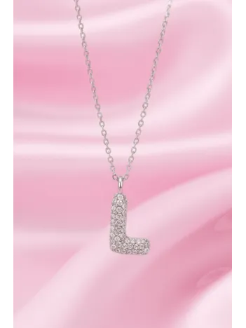 Kadın Gümüş Kolye - 925 Ayar Zirkon Taşlı Balon L Harfi Bayan Kolye