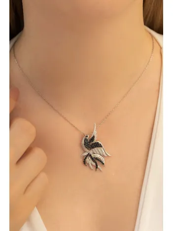 Kadın Gümüş Kolye - Büyük Boy Gümüş Bayan Simurg Zümrüdü Anka Kuşu Kolye