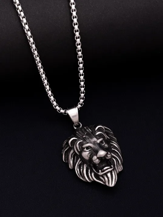 Aslan Başı Çelik Erkek Kolye Zincir