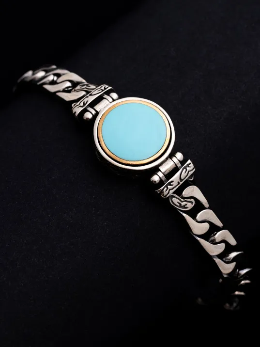 Erkek Gümüş Bileklik - Turkuaz Taşlı Ortası Dönen Model Gümüş Bileklik Erkek Gümüş Bileklik - Turkuaz Taşlı Ortası Dönen Model Gümüş Bileklik