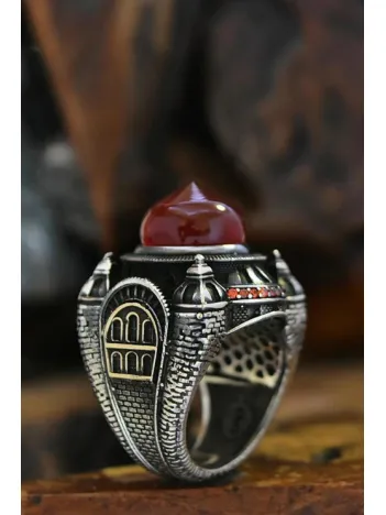 İslam Usta Tasarımı Al Kubbe Model Gümüş Erkek Yüzük GYZISLMSTM1-GMS