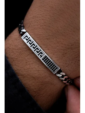 Erkek Gümüş Bileklik - Grek Desenli Gurmet Zincirli Gümüş Bileklik